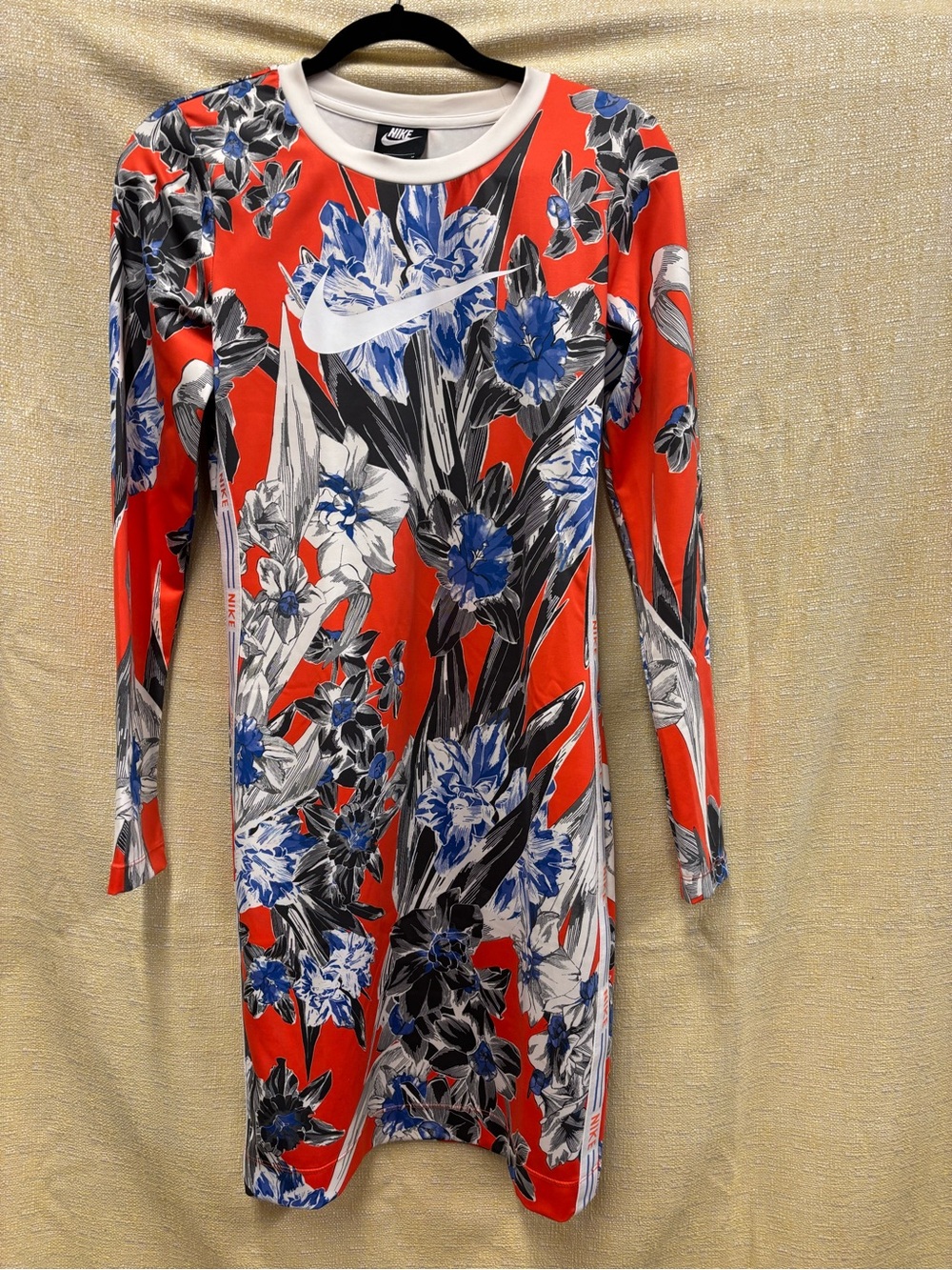 Nike Red Floral Long-Sleeve Athletic Dress with Blue Accents